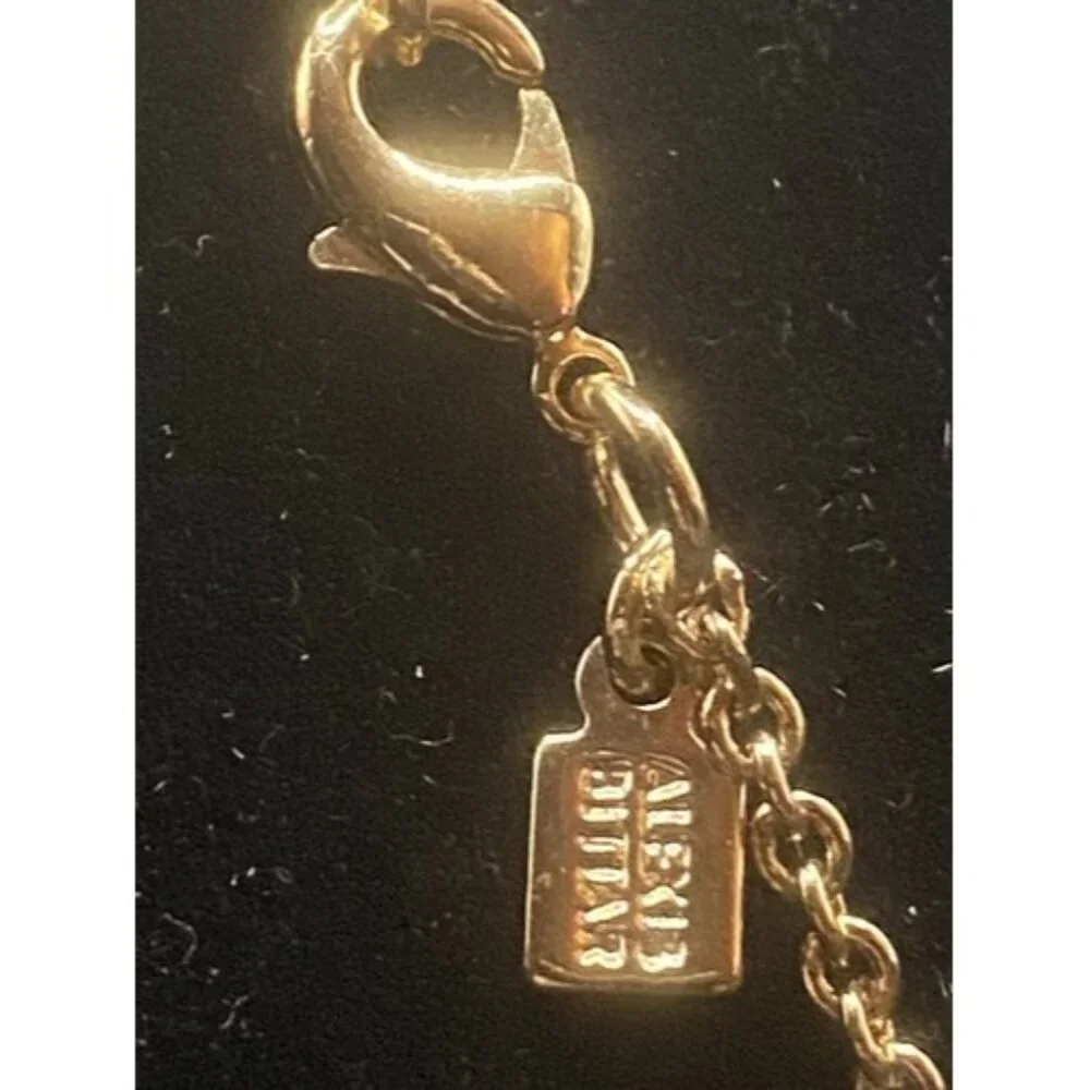 Signed Alexis Bittar Necklace Smoky Mirrored Crystal Teardrop Pendant 32" Gold - Picture 7 of 11